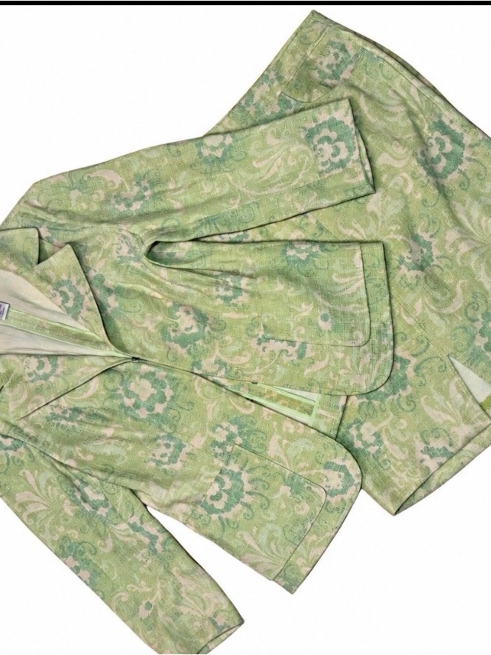 Doncaster Sage and Cream Floral Jacquard Two-Piece Skirt Set